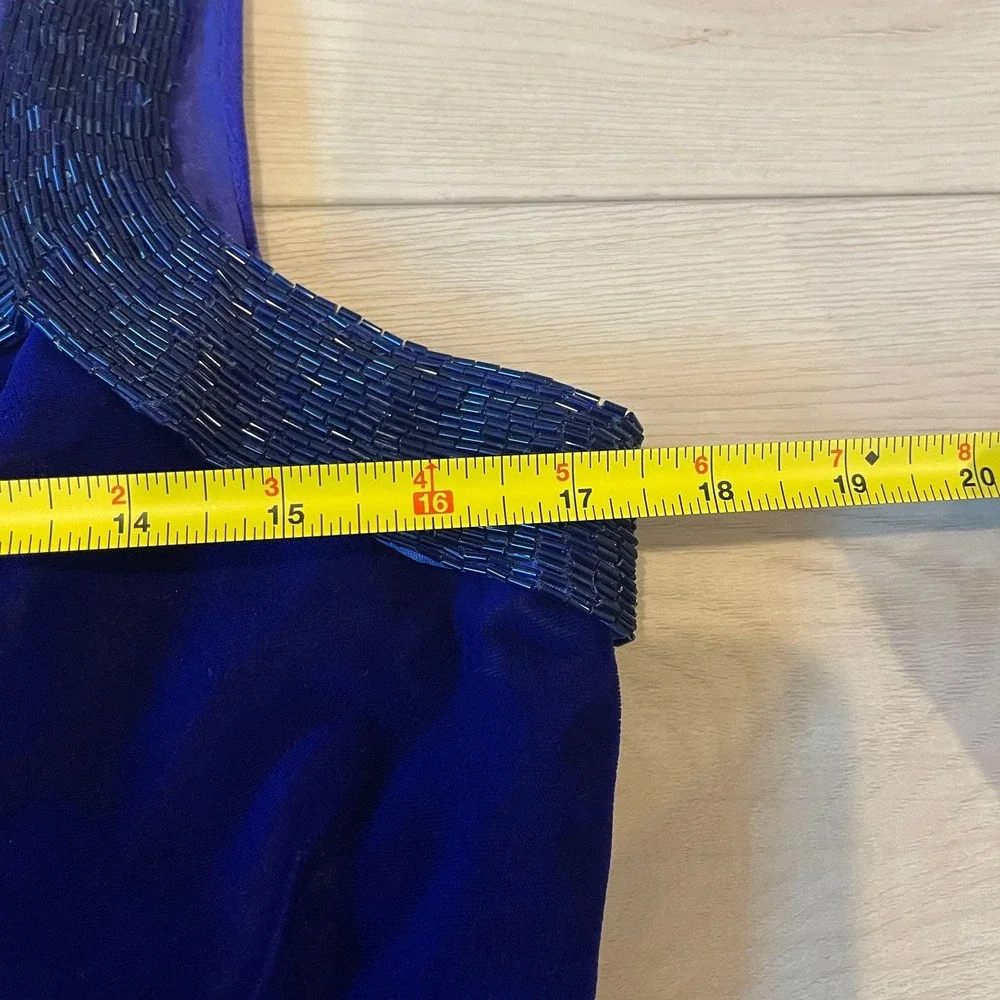 Vintage Niki Originals Velvet Dress Royal Blue Beaded Lace Formal Gown‎